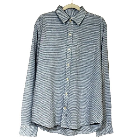 Gap Button Front Long Sleeve Shirt NEW Linen Blend Blue Stripe Mens Medium - Picture 1 of 8